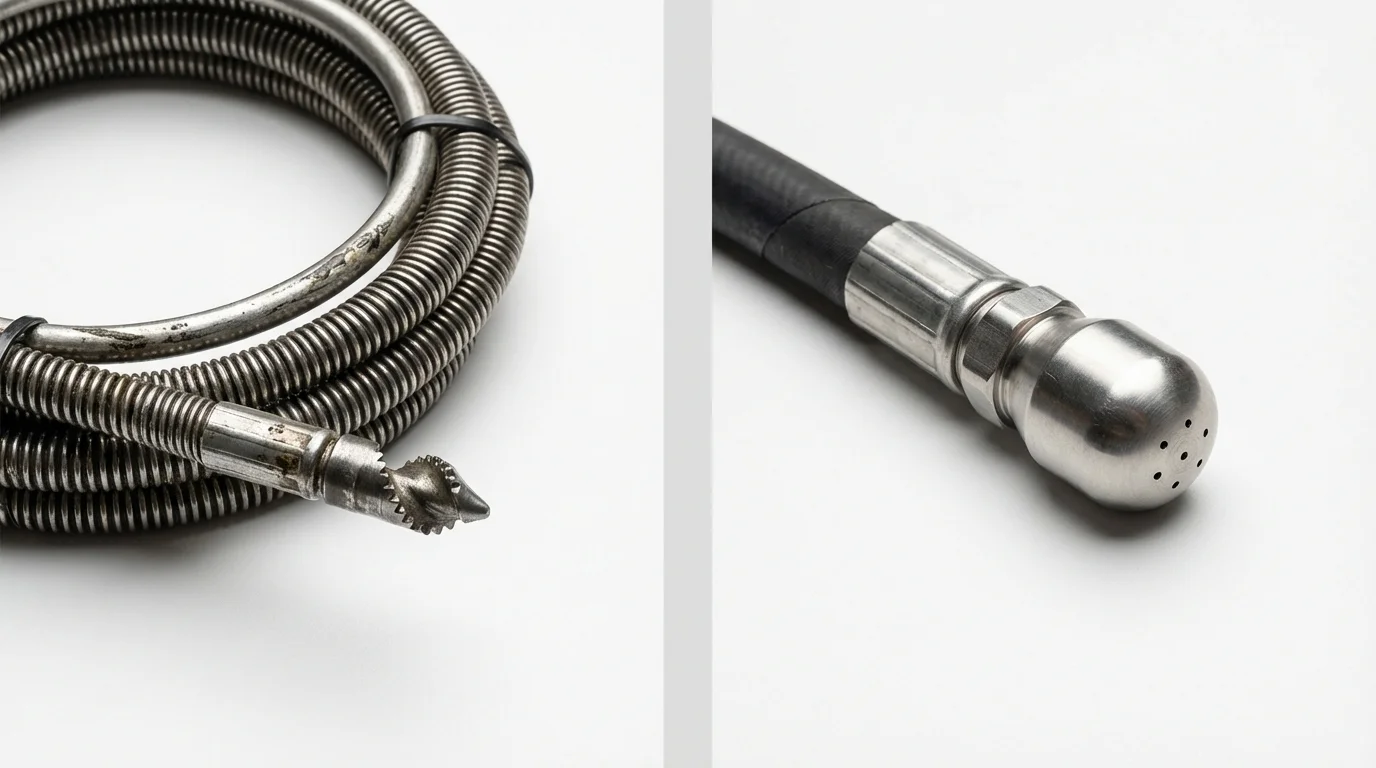 Drain snake cable and hydro jetting nozzle used for drain cleaning in Sylvania, OH