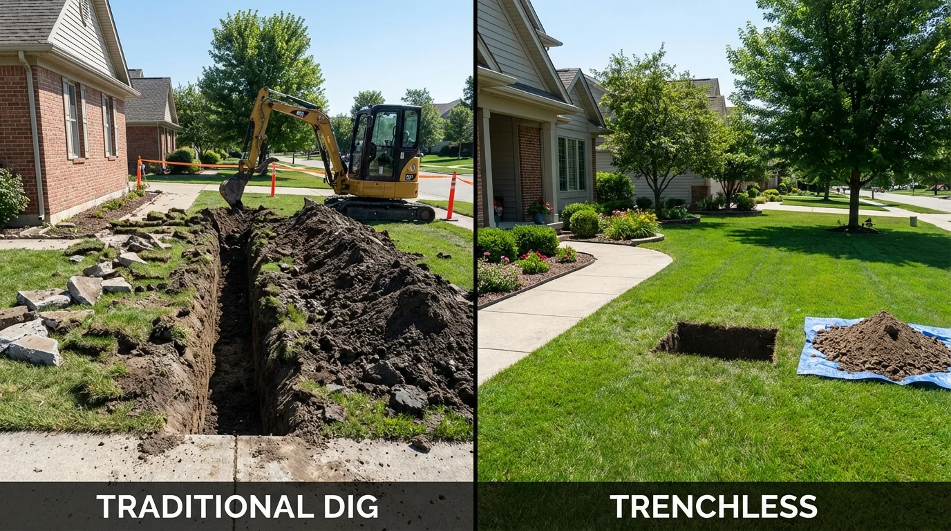 Trenchless sewer repair with minimal yard damage versus traditional excavation in Sylvania, OH